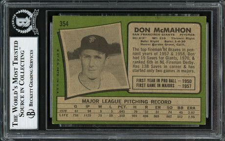 Don McMahon Autographed 1971 Topps Card #354 San Francisco Giants Beckett BAS #12306204
