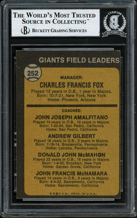 Don McMahon & John McNamara Autographed 1973 Topps Card #252 San Francisco Giants Beckett BAS #12306461