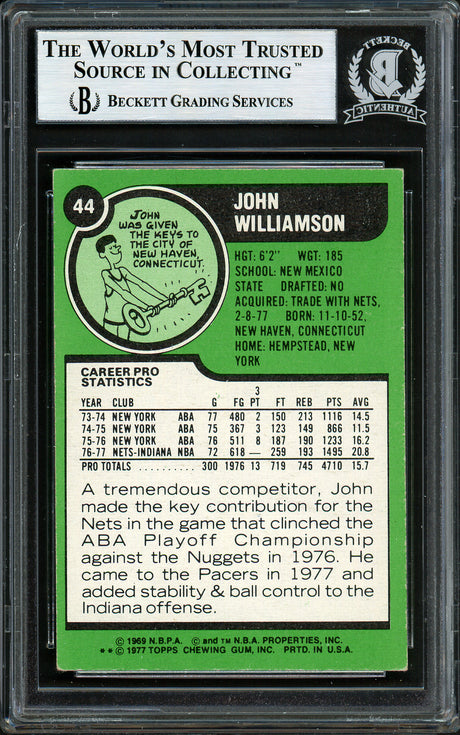 John Williamson Autographed 1977-78 Topps Card #44 Indiana Pacers Beckett BAS #12306712