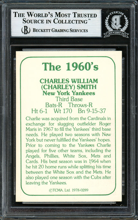 Charley Smith Autographed 1978 TCMA Card #289 New York Yankees Beckett BAS #12306750