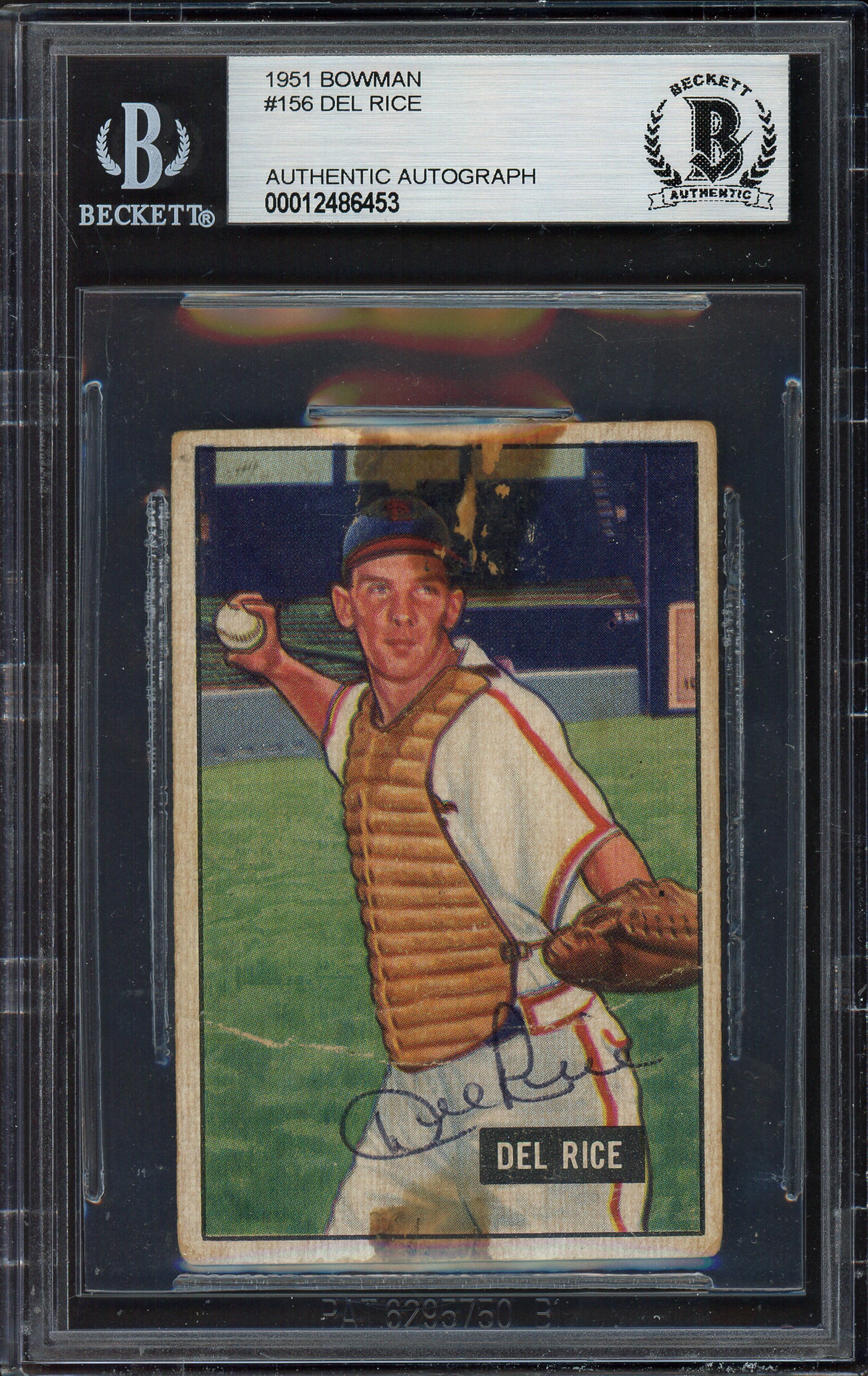 Del Rice Autographed 1951 Bowman Card #156 St. Louis Cardinals Beckett BAS #12486453