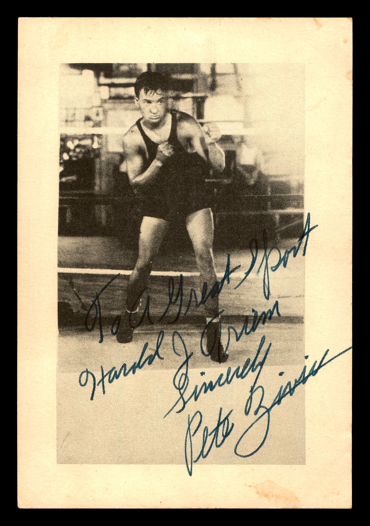 Pete Zivic Autographed 3.5x5.5 Photo Boxing Champ "To Harold" SKU #179771