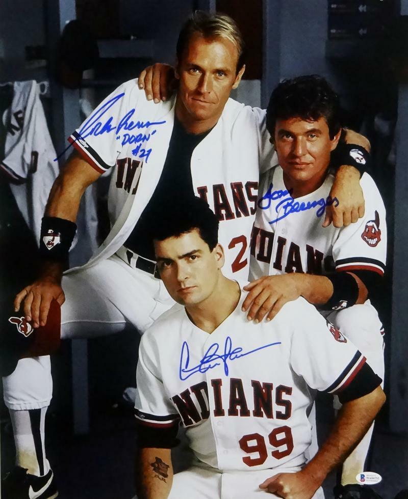 Sheen/Berenger/Bernsen Autographed Major League 16x20 Photo- Beckett Auth *Blue