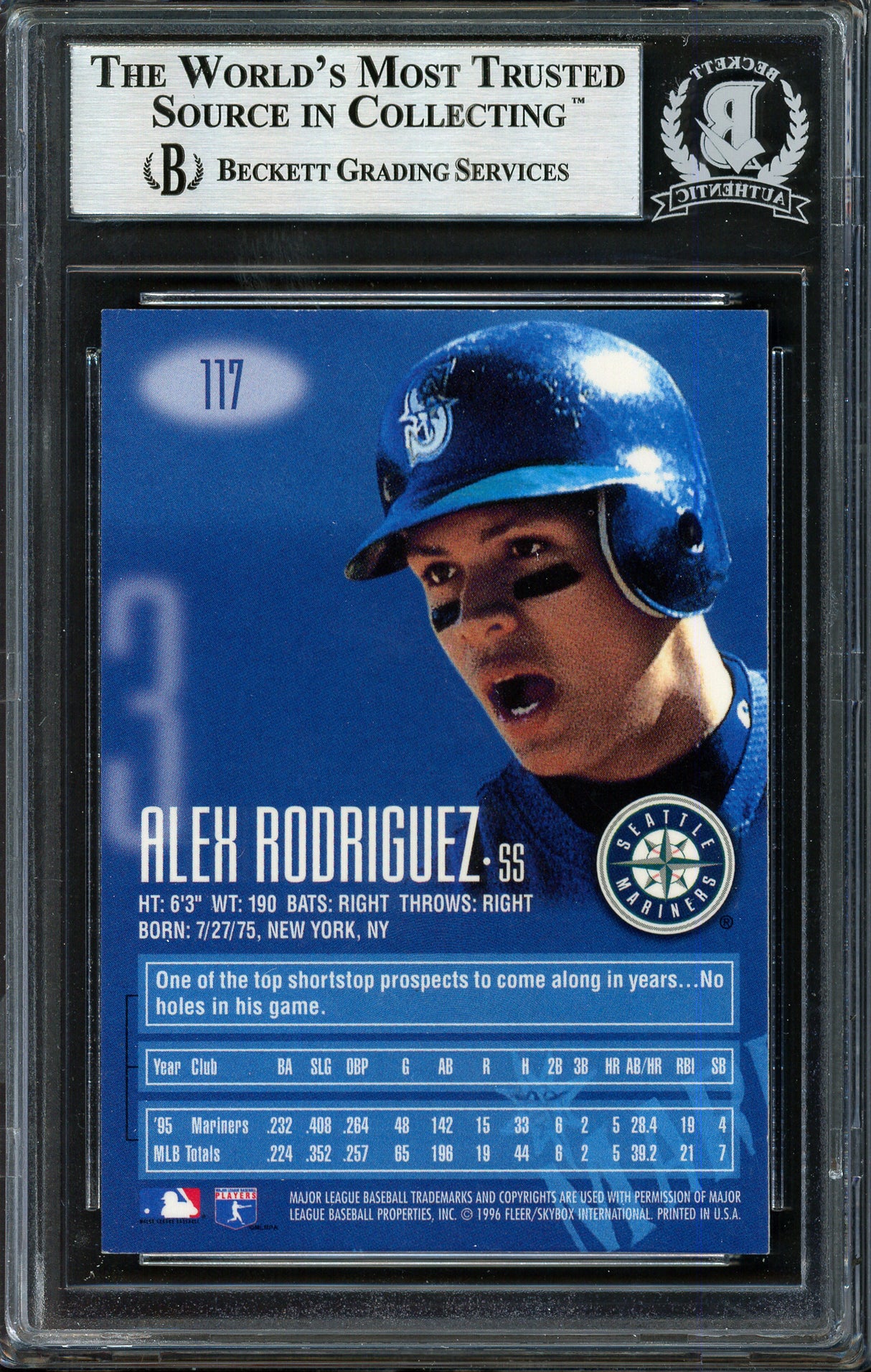 Alex Rodriguez Autographed 1996 Fleer E-XL Card #117 Seattle Mariners Beckett BAS #12410163