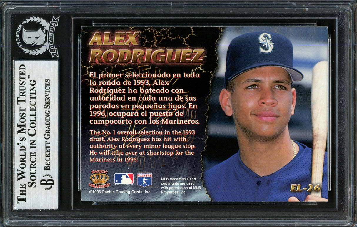 Alex Rodriguez Autographed 1996 Pacific Crown Estrellas Latinas Card #EL-26 Seattle Mariners Beckett BAS #12410191