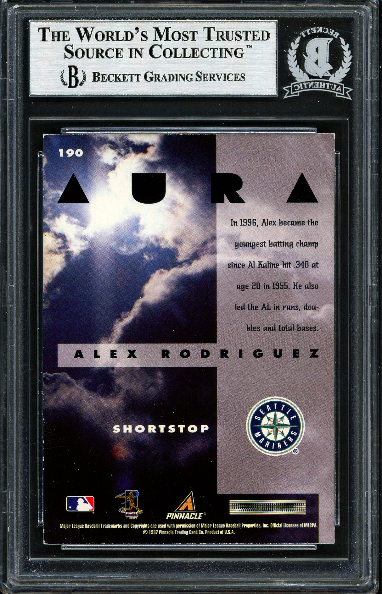 Alex Rodriguez Autographed 1997 Pacific Aura Card #190 Seattle Mariners Beckett BAS #12410247