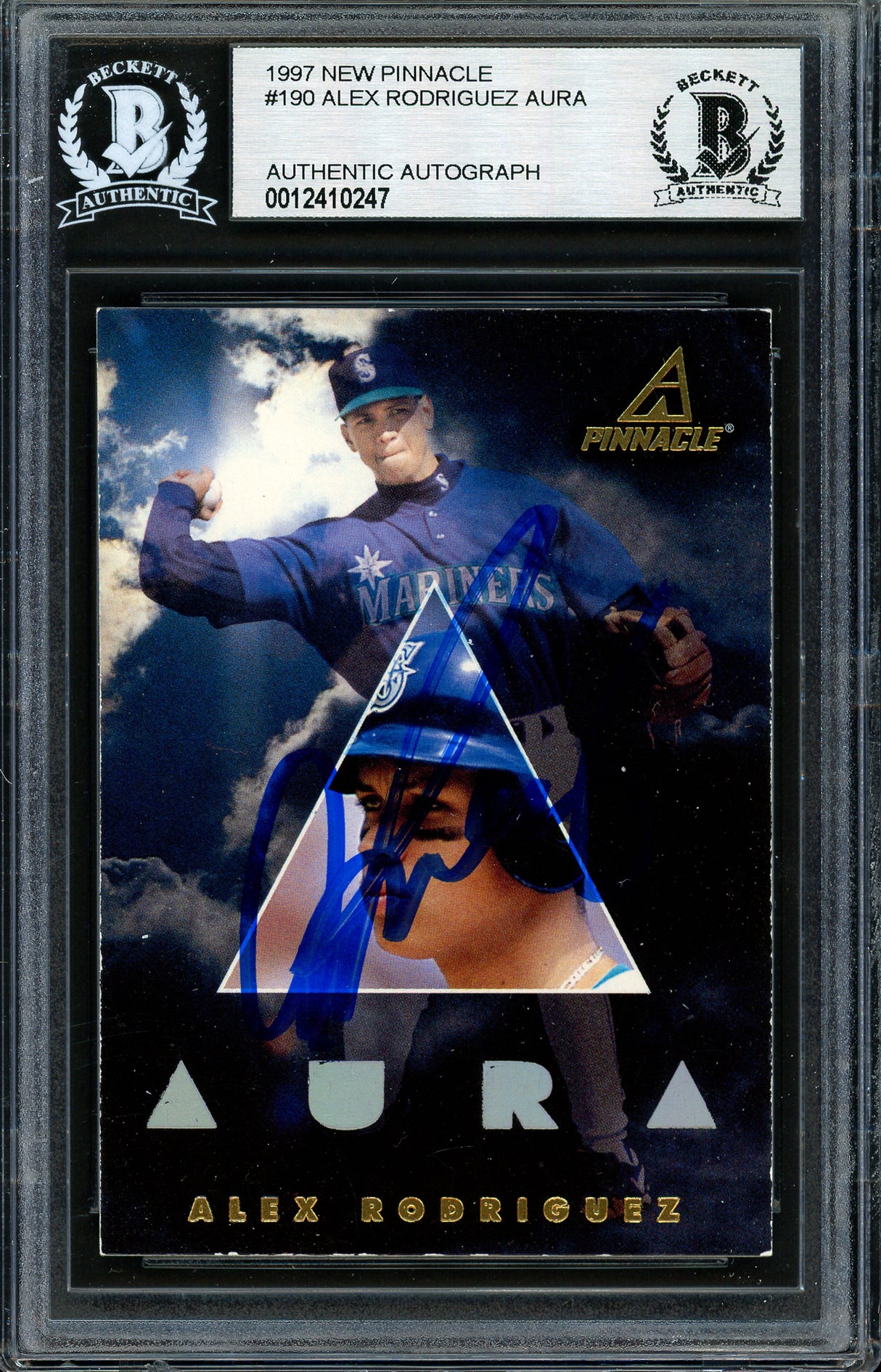 Alex Rodriguez Autographed 1997 Pacific Aura Card #190 Seattle Mariners Beckett BAS #12410247
