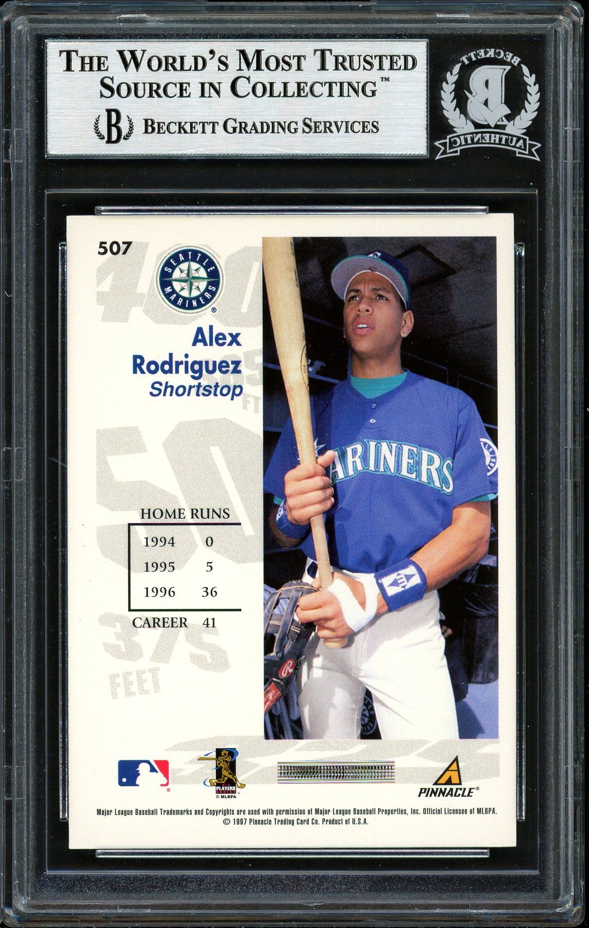 Alex Rodriguez Autographed 1997 Score Goin' Yard Card #507 Seattle Mariners Beckett BAS #12410253