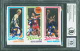 Bird, Erving & Magic Signed 1980 Topps Rookie Card Autos Graded 10! BAS Slabbed
