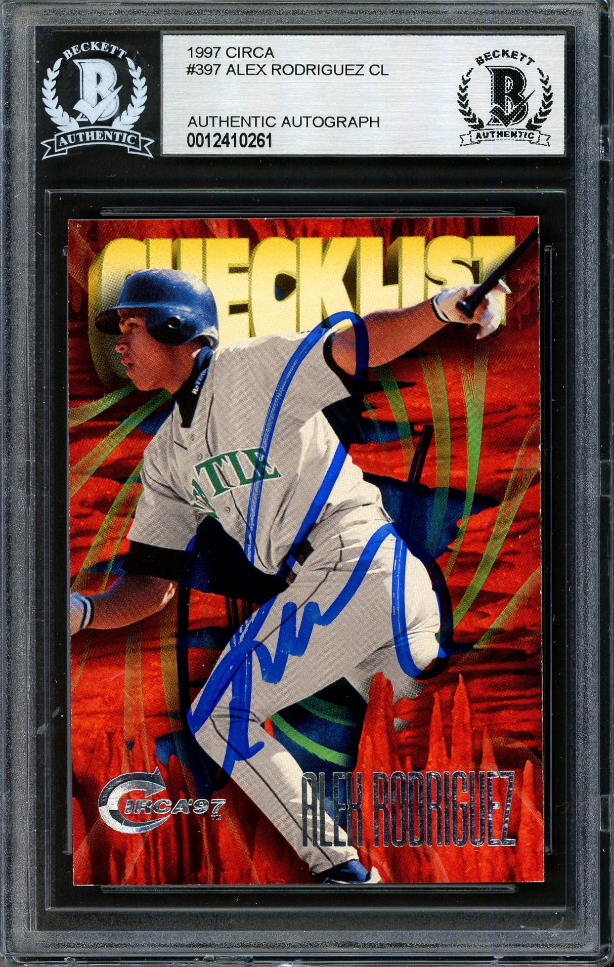 Alex Rodriguez Autographed 1997 Skybox Circa Card #397 Seattle Mariners Beckett BAS #12410261