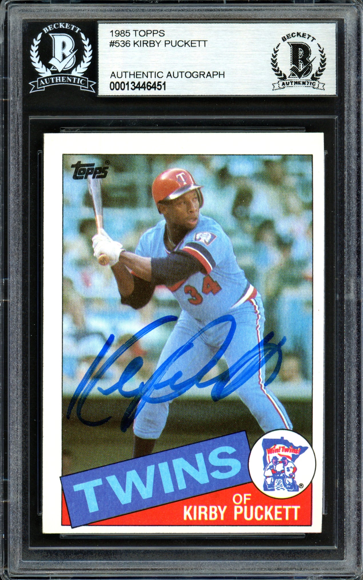 Kirby Puckett Autographed 1985 Topps Rookie Card #536 Minnesota Twins Beckett BAS #13446451