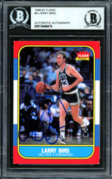 Larry Bird Autographed 1986-87 Fleer Card #9 Boston Celtics Beckett BAS #13446474