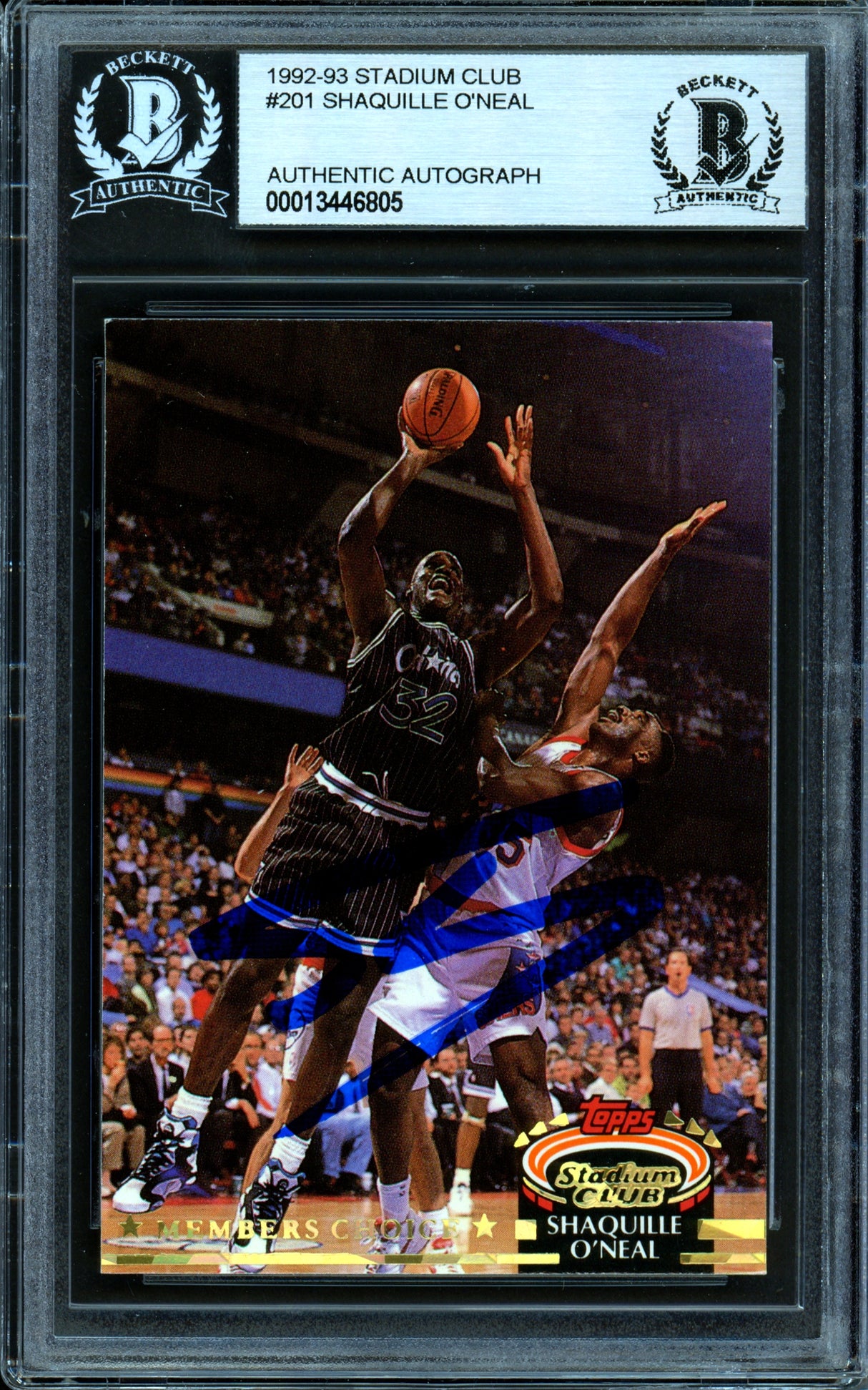 Shaquille Shaq O'Neal Autographed 1992-93 Stadium Club Members Choice Rookie Card #201 Orlando Magic Beckett BAS #13446805