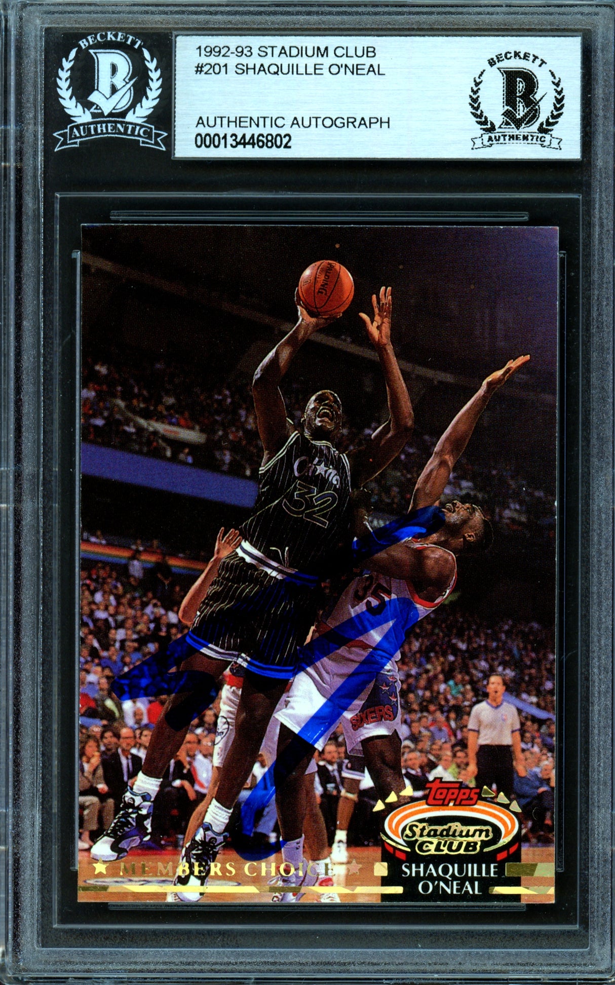 Shaquille Shaq O'Neal Autographed 1992-93 Stadium Club Members Choice Rookie Card #201 Orlando Magic Beckett BAS #13446802