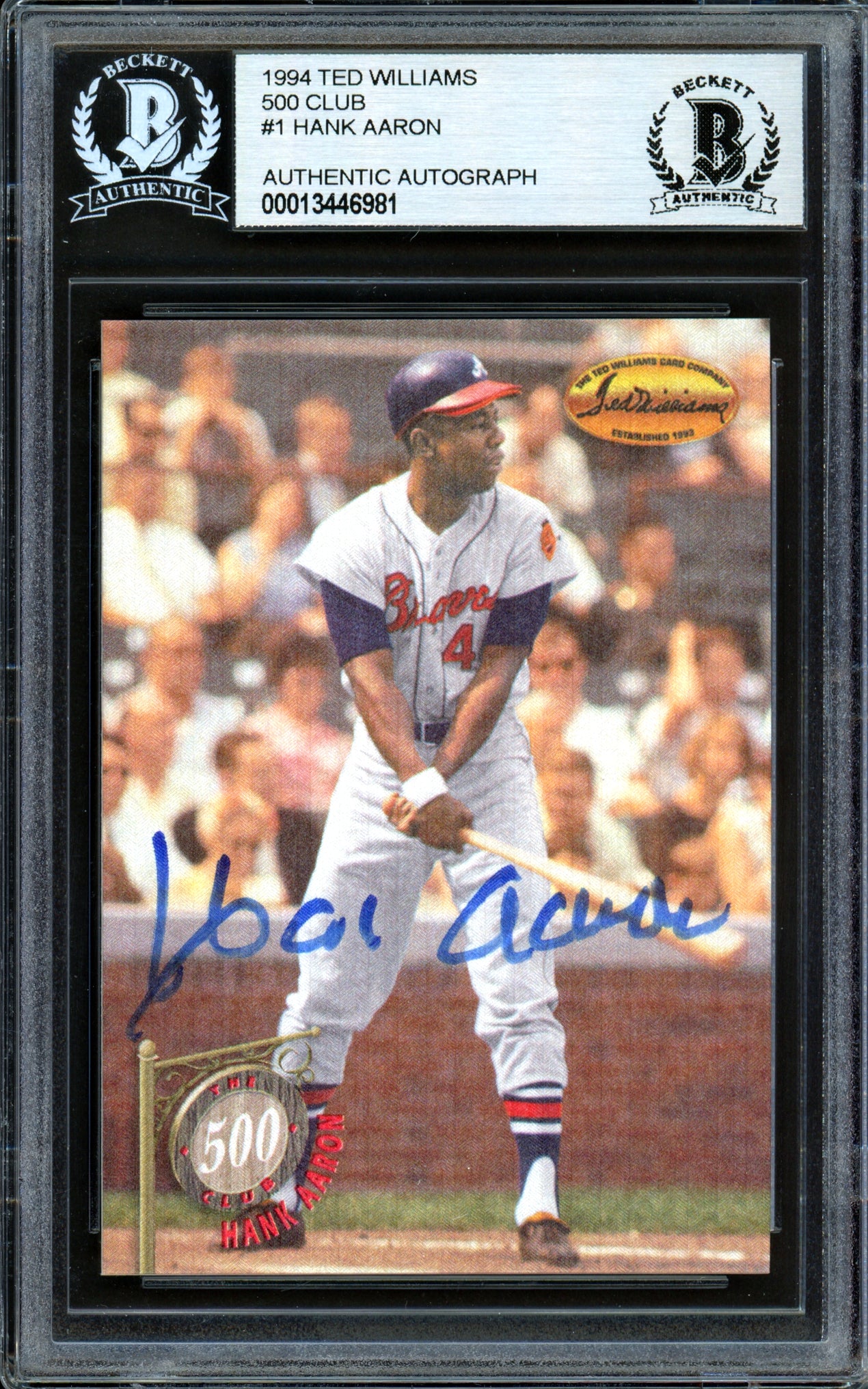 Hank Aaron Autographed 1994 Ted Williams Card #5C1 Atlanta Braves Beckett BAS #13446981