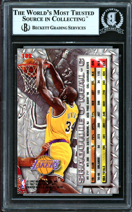 Shaquille Shaq O'Neal Autographed 1996-97 Fleer Metal Card #183 Los Angeles Lakers Beckett BAS #13446987