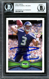 Russell Wilson Autographed 2012 Topps Rookie Card #165 Seattle Seahawks (Smudged) Beckett BAS #13447109