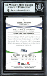 Russell Wilson Autographed 2012 Topps Prime Rookie Card #78 Seattle Seahawks Beckett BAS #13447127