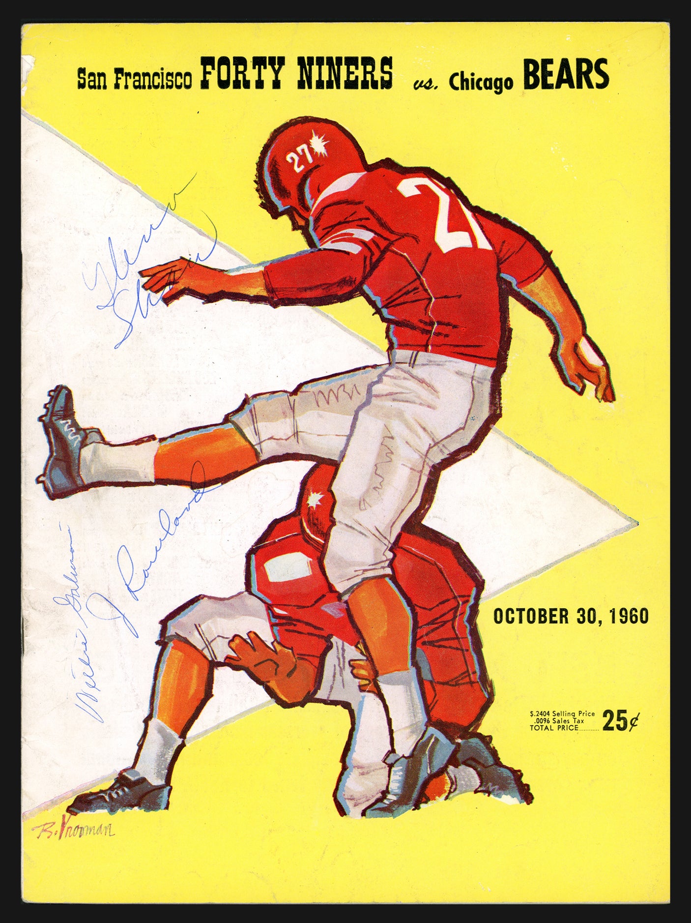 Willie Galimore Autographed 8x10.5 Game Program Chicago Bears Died 1964 Also Signed By Justin Rowland & Glenn Shaw JSA #SS36814