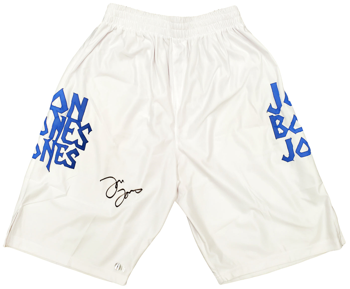 Jon Bones Jones Autographed White Boxing Trunks Beckett BAS QR Stock #200323