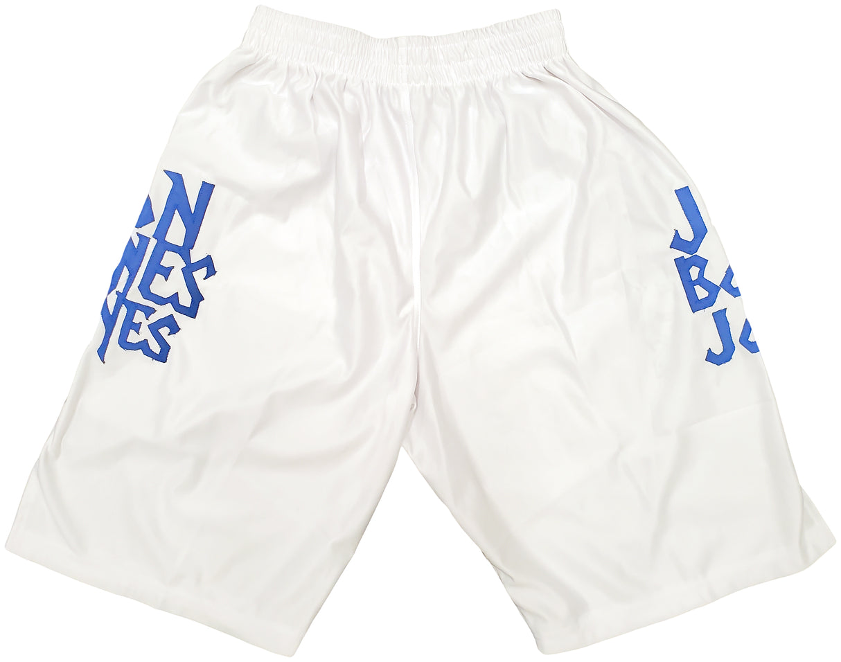 Jon Bones Jones Autographed White Boxing Trunks Beckett BAS QR Stock #200323