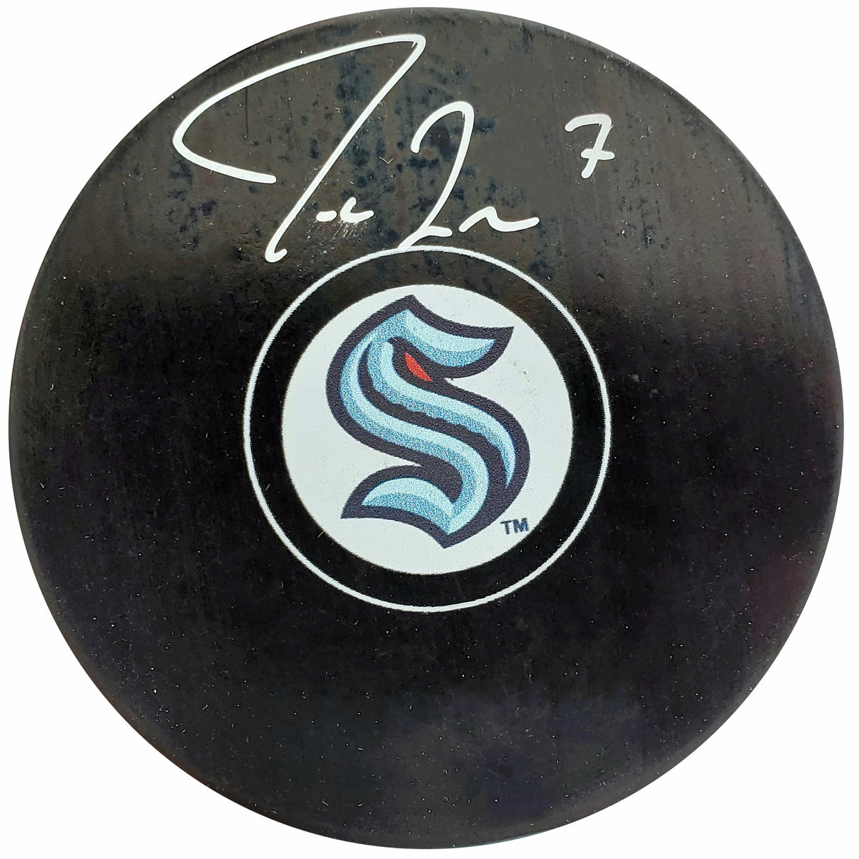 Jordan Eberle Autographed Official Seattle Kraken Logo Hockey Puck Fanatics Holo Stock #200454