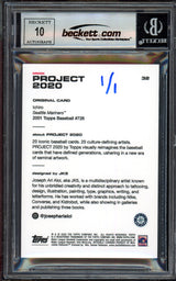 Ichiro Suzuki Autographed Topps Project 2020 JK5 Card #32 Seattle Mariners Auto Grade Gem Mint 10 Blue #1/1 Beckett BAS #13713421