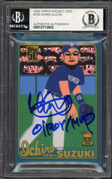 Ichiro Suzuki Autographed Topps Project 2020 Keith Shore Card #120 Seattle Mariners Auto Grade Gem Mint 10 "01 ROY/MVP" Blue #1/1 Beckett BAS #13712602