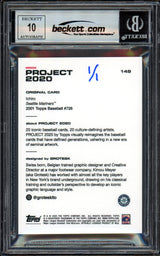Ichiro Suzuki Autographed Topps Project 2020 Grotesk Card #149 Seattle Mariners Auto Grade Gem Mint 10 "01 ROY/MVP" Blue #1/1 Beckett BAS #13712641