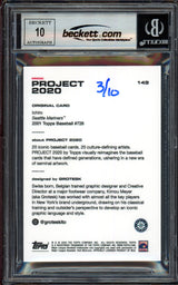 Ichiro Suzuki Autographed Topps Project 2020 Grotesk Card #149 Seattle Mariners Auto Grade Gem Mint 10 Blue #/10 Beckett BAS Stock #200975