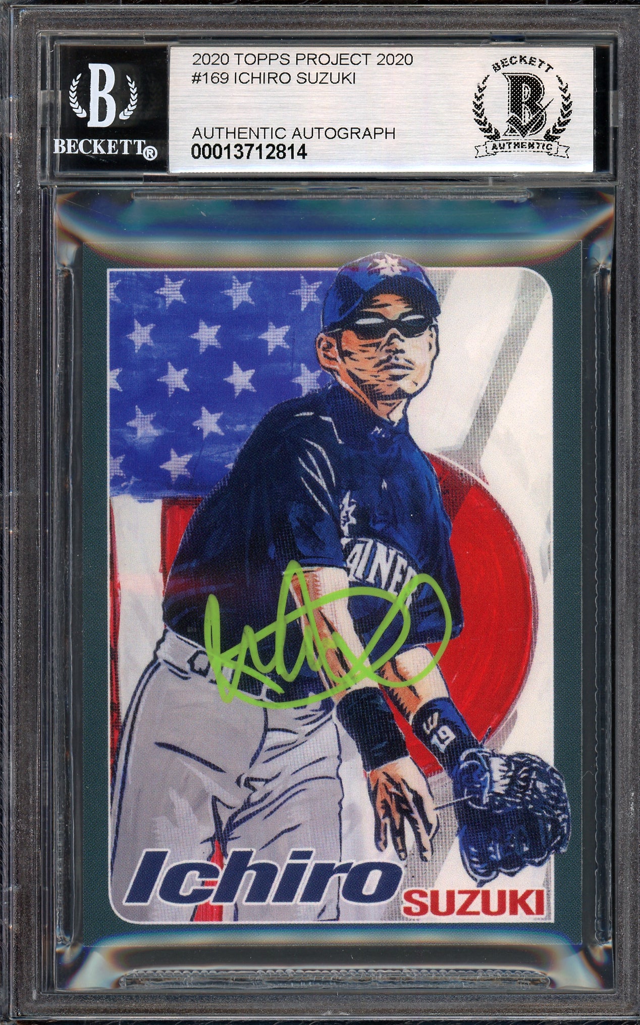 Ichiro Suzuki Autographed Topps Project 2020 Blake Jamieson Card #169 Seattle Mariners Auto Grade Gem Mint 10 Lime Green #/10 Beckett BAS Stock #200985