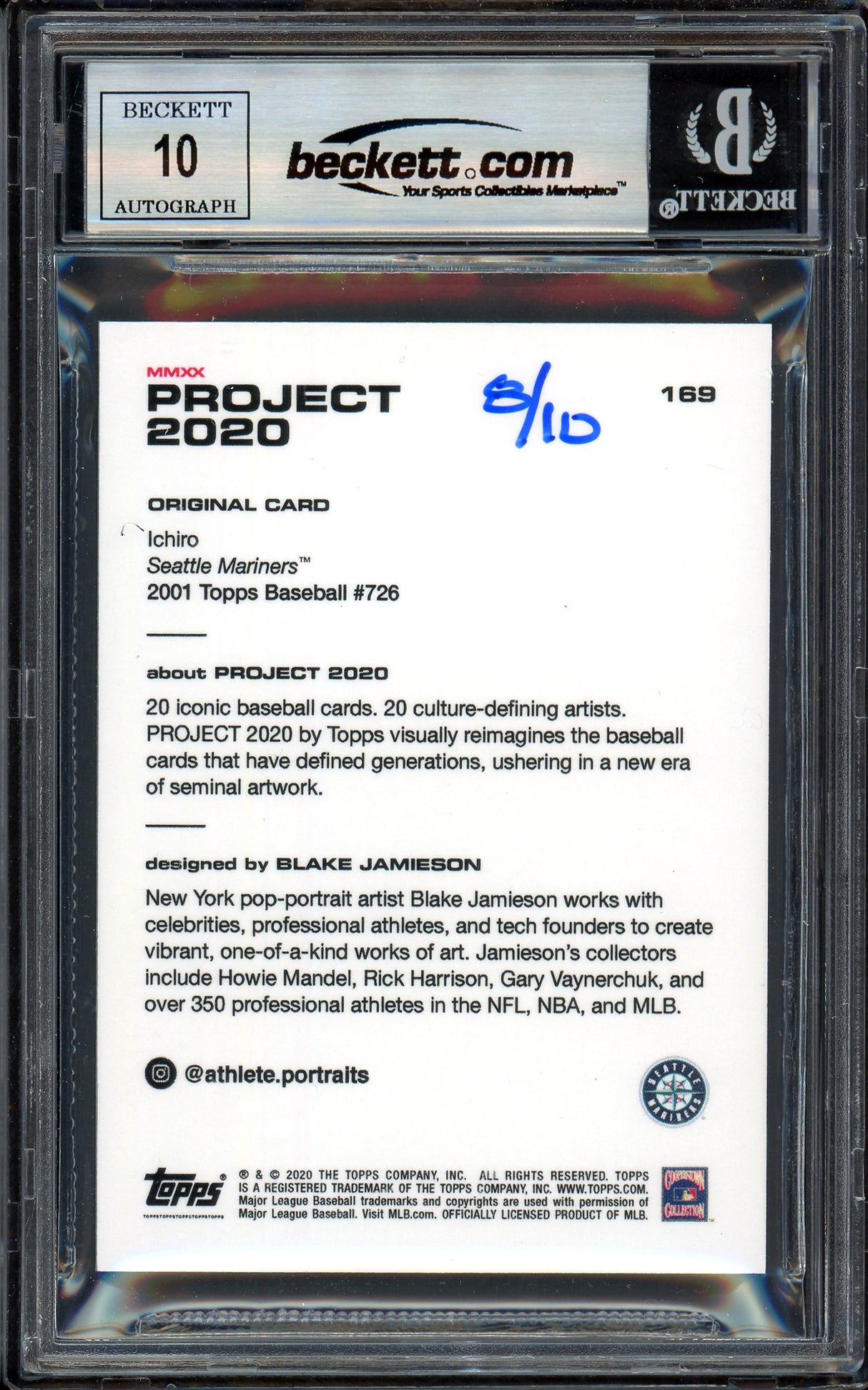 Ichiro Suzuki Autographed Topps Project 2020 Blake Jamieson Card #169 Seattle Mariners Auto Grade Gem Mint 10 Gold #/10 Beckett BAS Stock #200988