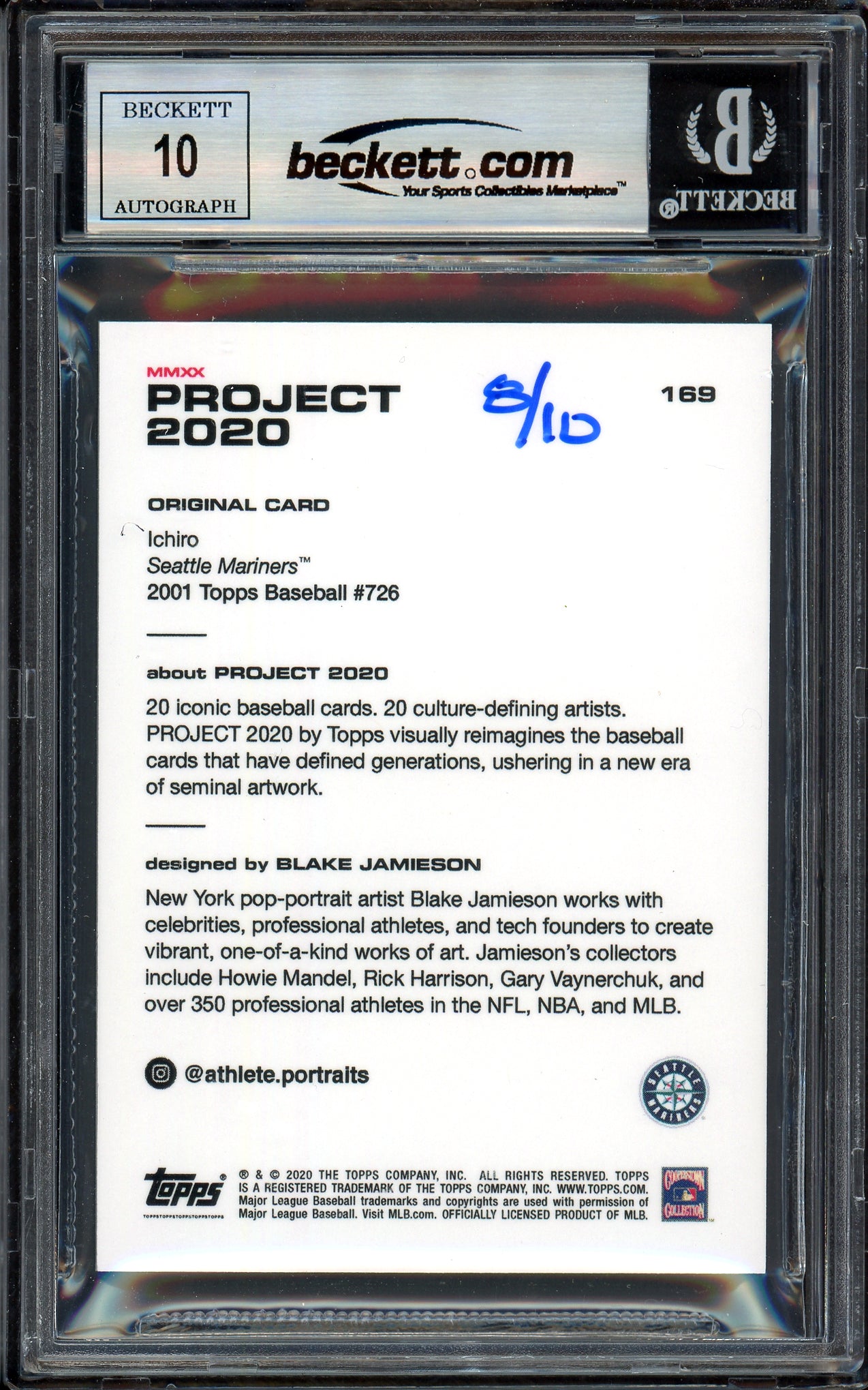 Ichiro Suzuki Autographed Topps Project 2020 Blake Jamieson Card #169 Seattle Mariners Auto Grade Gem Mint 10 Gold #/10 Beckett BAS Stock #200988