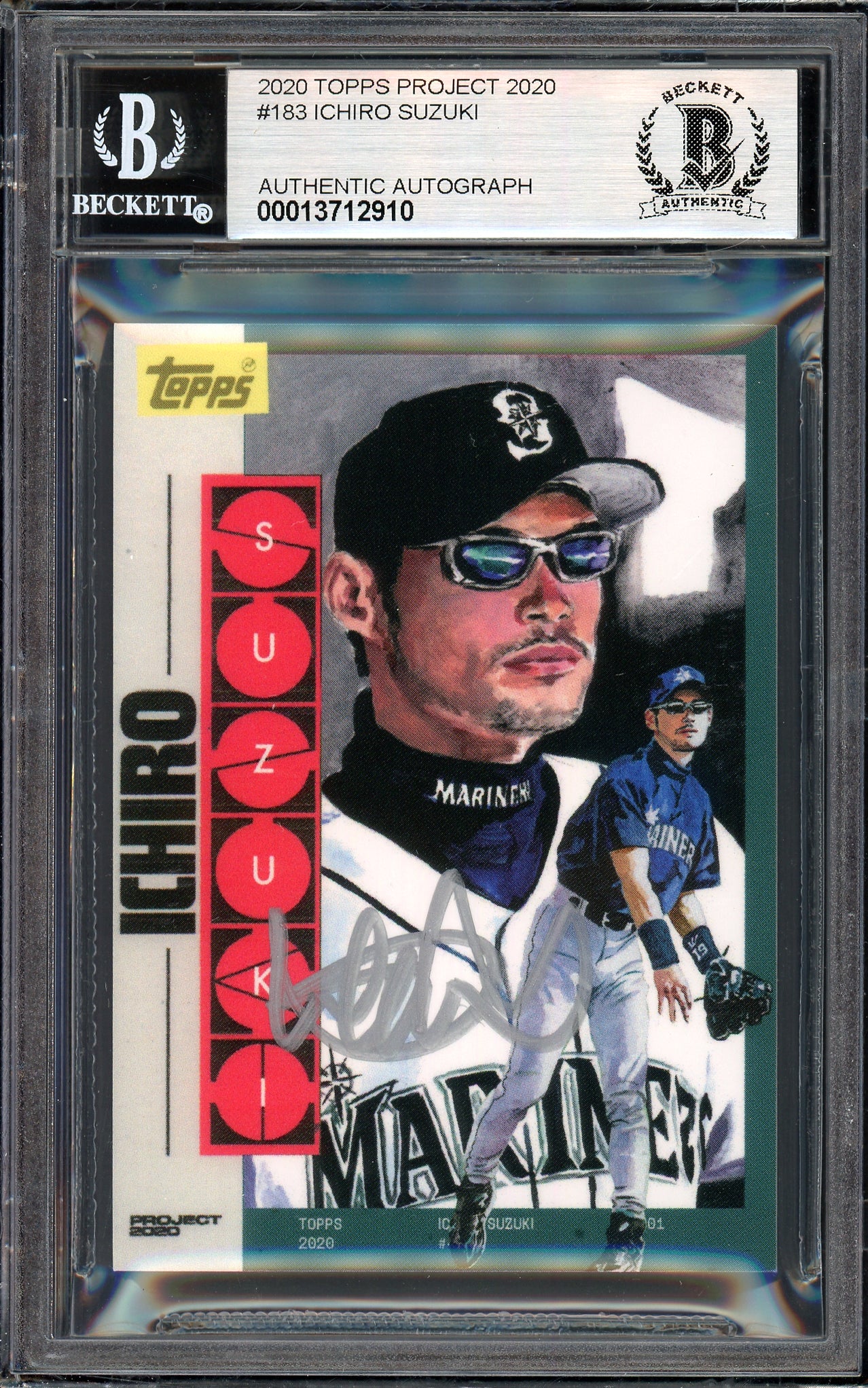 Ichiro Suzuki Autographed Topps Project 2020 Jacob Rochester Card #183 Seattle Mariners Auto Grade Gem Mint 10 Silver #1/10 Beckett BAS #13712910