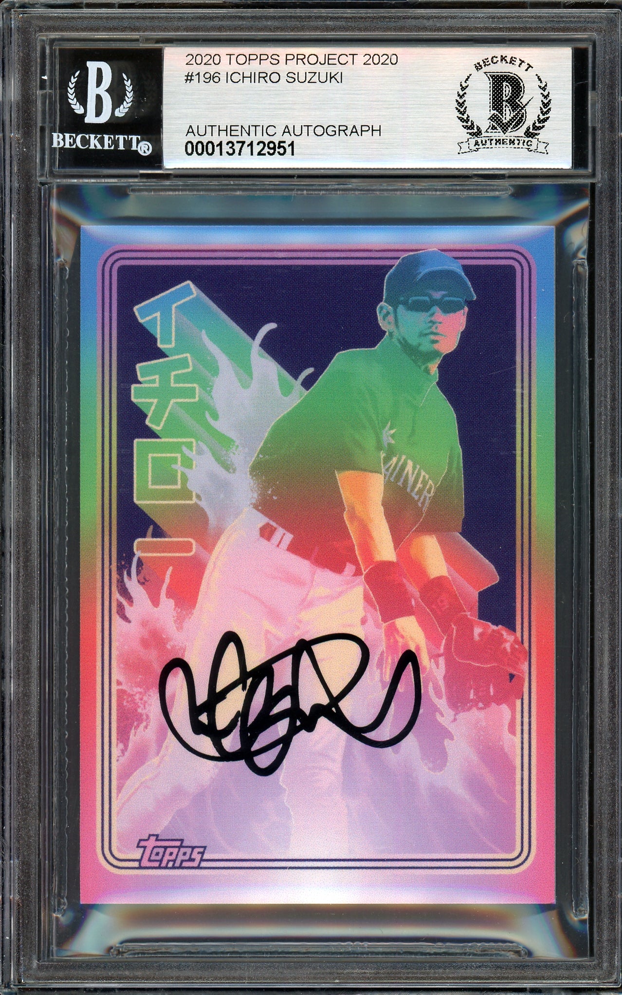 Ichiro Suzuki Autographed Topps Project 2020 Matt Taylor Card #196 Seattle Mariners Auto Grade Gem Mint 10 Black #/10 Beckett BAS Stock #200999