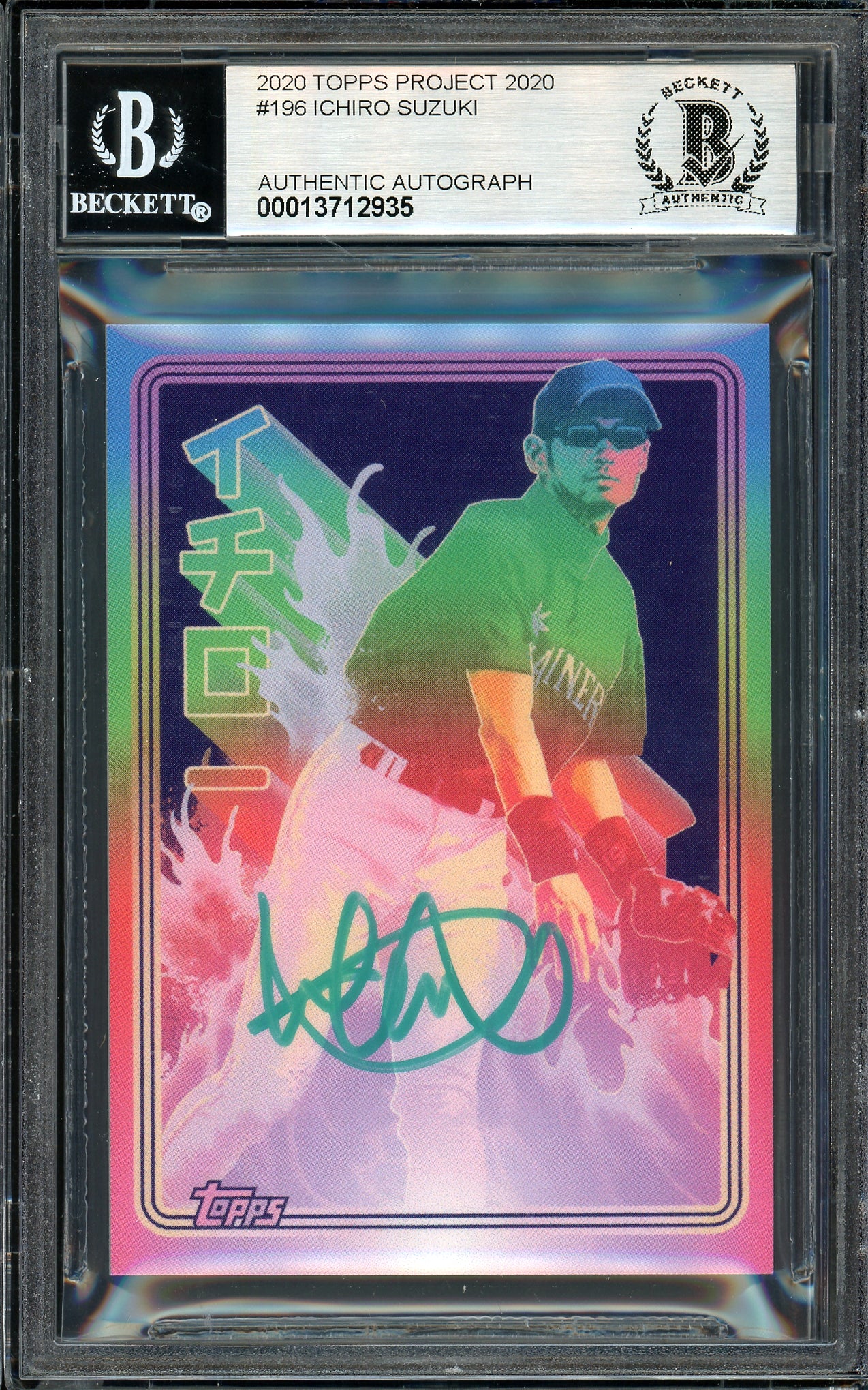Ichiro Suzuki Autographed Topps Project 2020 Matt Taylor Card #196 Seattle Mariners Auto Grade Gem Mint 10 Teal #/10 Beckett BAS Stock #201000