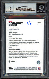 Ichiro Suzuki Autographed Topps Project 2020 Efdot Card #215 Seattle Mariners Auto Grade Gem Mint 10 "01 ROY/MVP" Blue #1/1 Beckett BAS #13712984