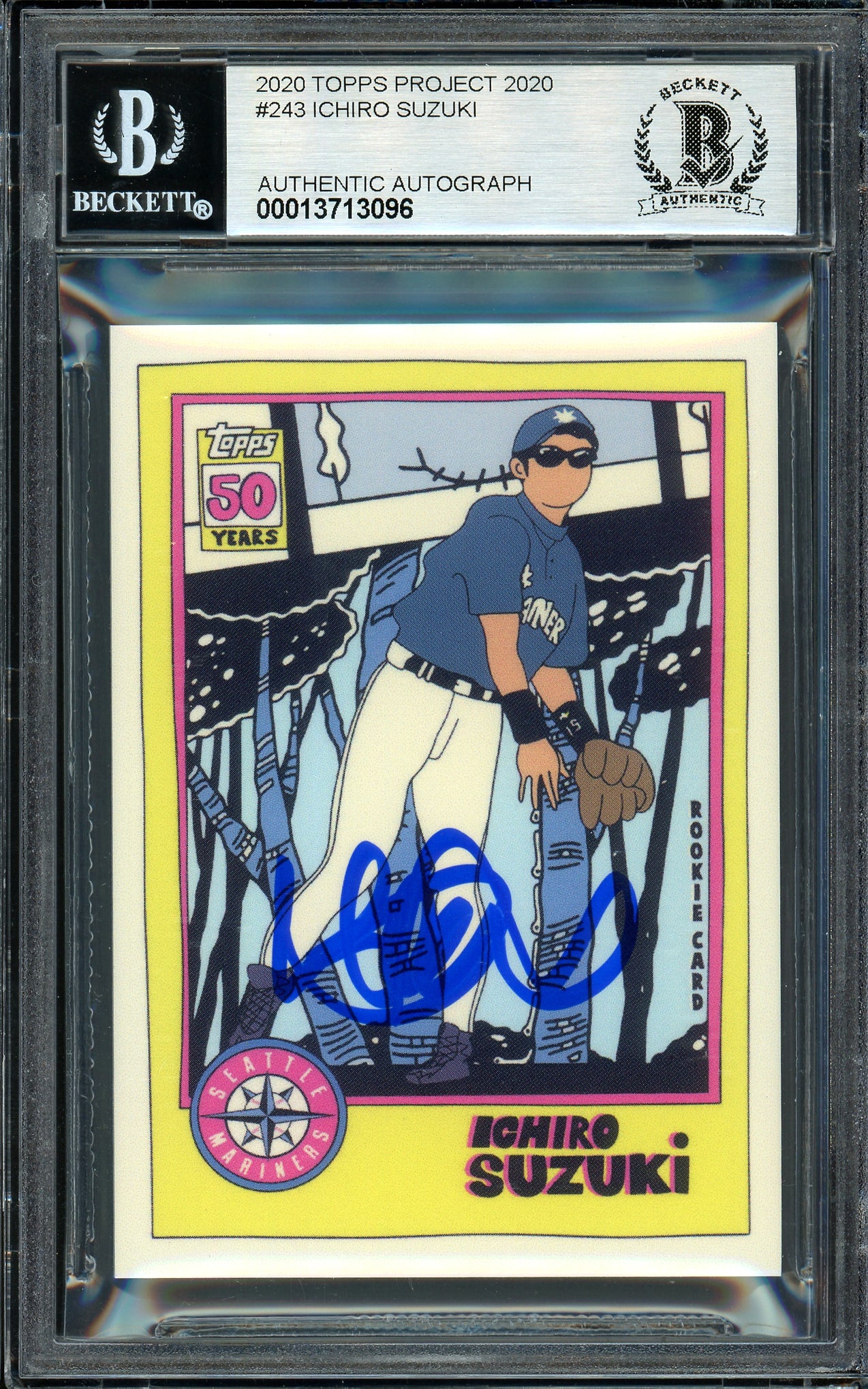 Ichiro Suzuki Autographed Topps Project 2020 Fucci Card #243 Seattle Mariners Auto Grade Gem Mint 10 Blue #/10 Beckett BAS Stock #201008