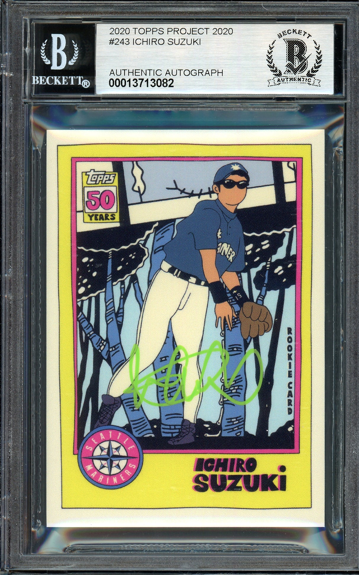 Ichiro Suzuki Autographed Topps Project 2020 Fucci Card #243 Seattle Mariners Auto Grade Gem Mint 10 Lime Green #/10 Beckett BAS Stock #201009
