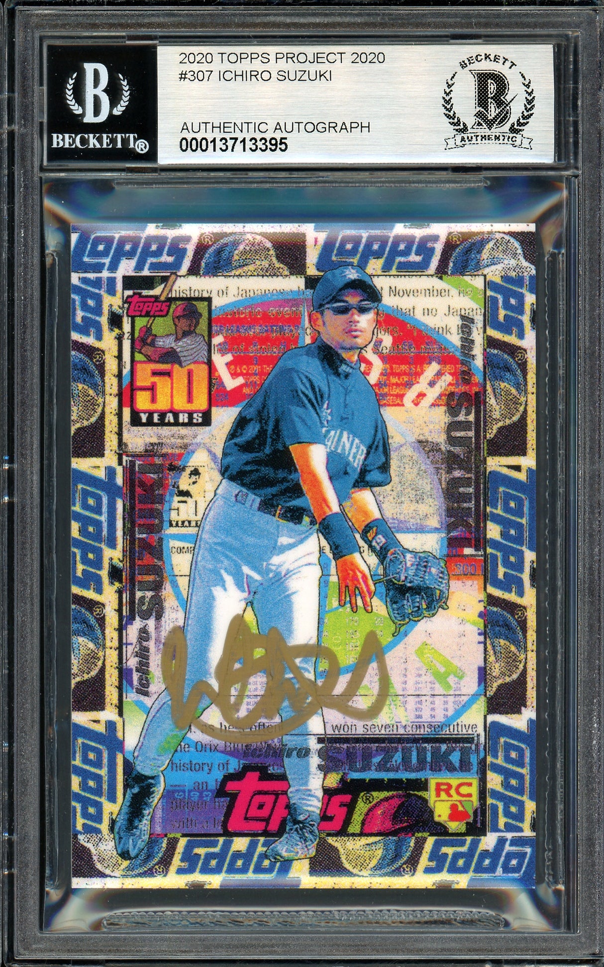 Ichiro Suzuki Autographed Topps Project 2020 Tyson Beck Card #307 Seattle Mariners Auto Grade Gem Mint 10 Gold #6/10 Beckett BAS #13713395
