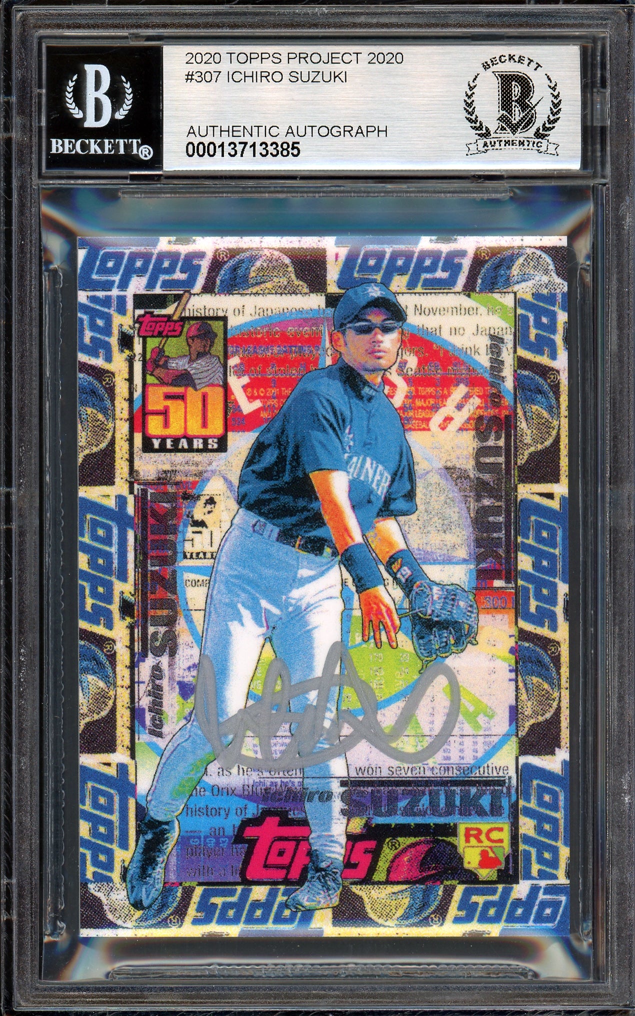 Ichiro Suzuki Autographed Topps Project 2020 Tyson Beck Card #307 Seattle Mariners Auto Grade Gem Mint 10 Silver #5/10 Beckett BAS #13713385