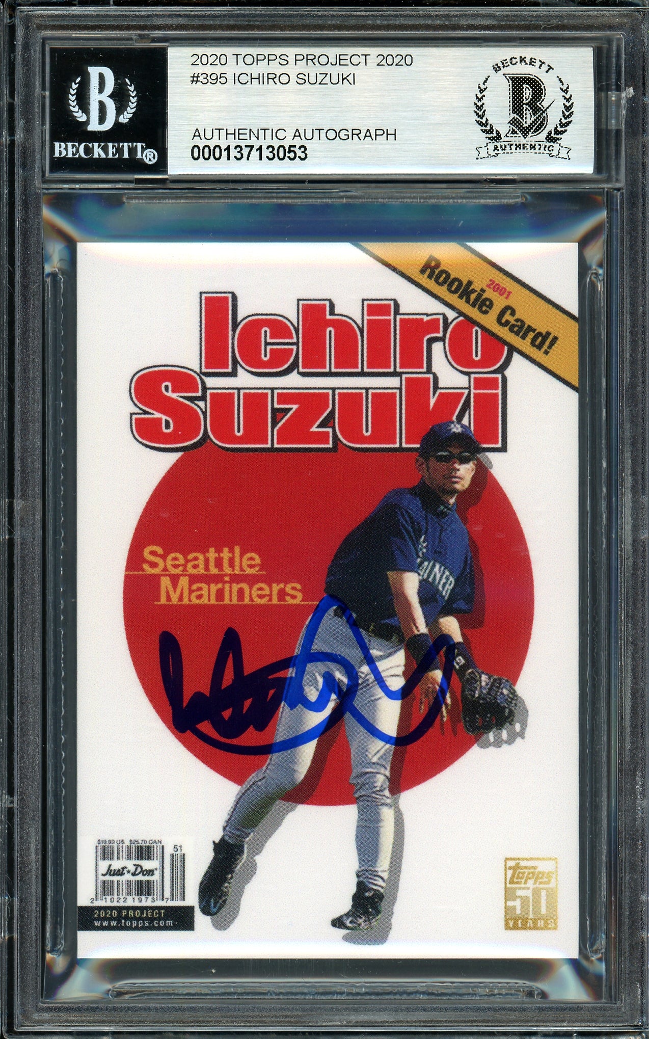 Ichiro Suzuki Autographed Topps Project 2020 Don C Card #395 Seattle Mariners Auto Grade Gem Mint 10 Blue #/10 Beckett BAS Stock #201056