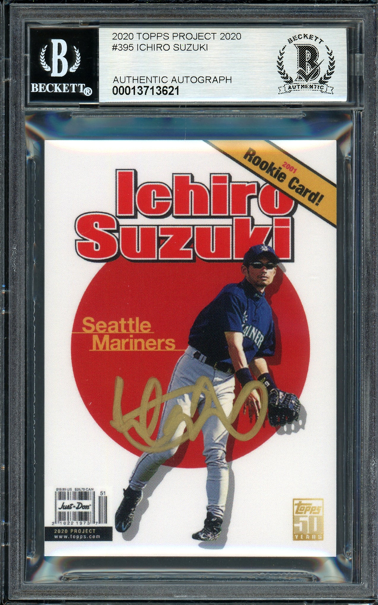 Ichiro Suzuki Autographed Topps Project 2020 Don C Card #395 Seattle Mariners Auto Grade Gem Mint 10 Gold #10/10 Beckett BAS #13713621