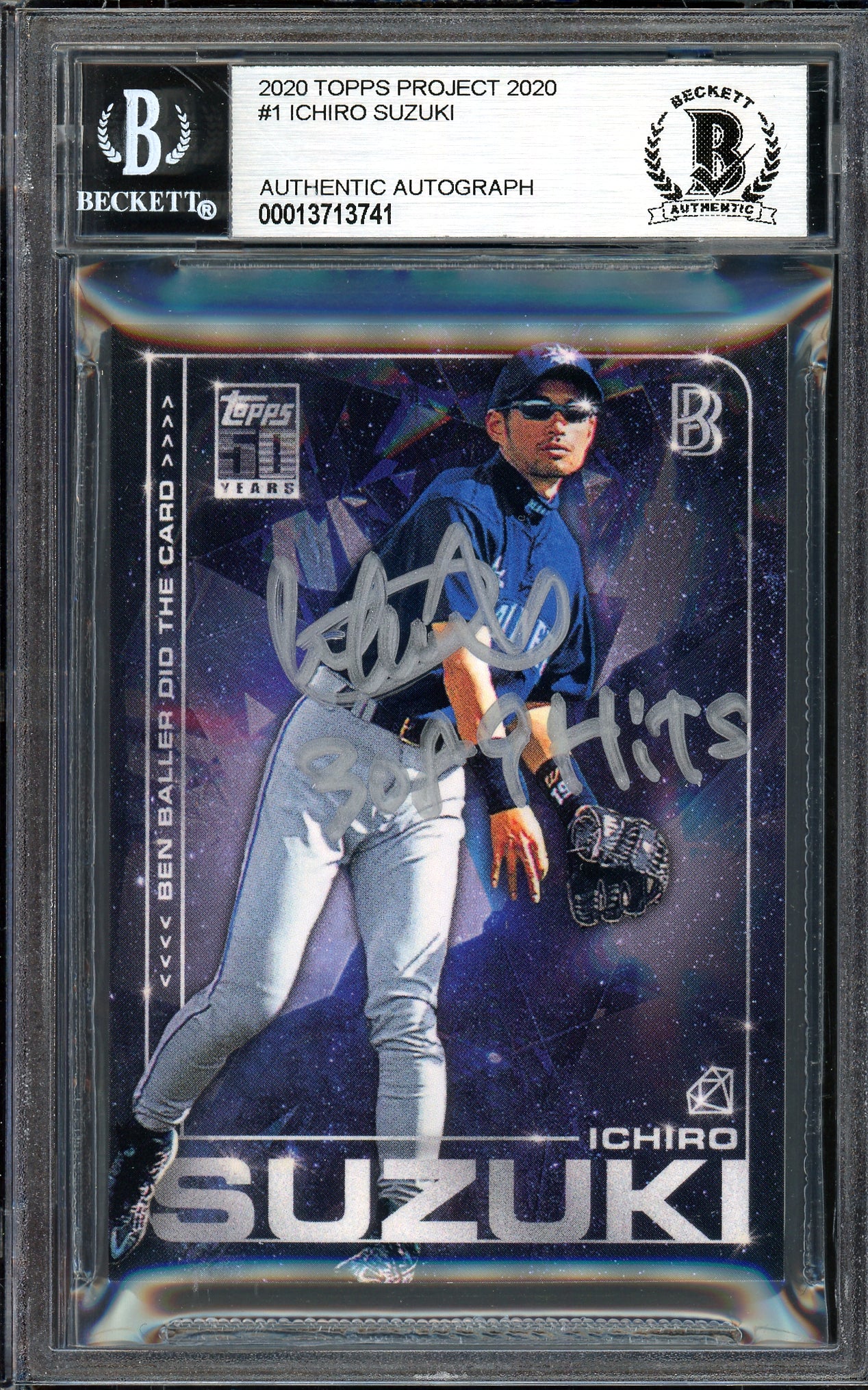 Ichiro Suzuki Autographed Topps Project 2020 Ben Baller Card #1 Seattle Mariners "3089 Hits" Silver #1/1 Beckett BAS #13713741
