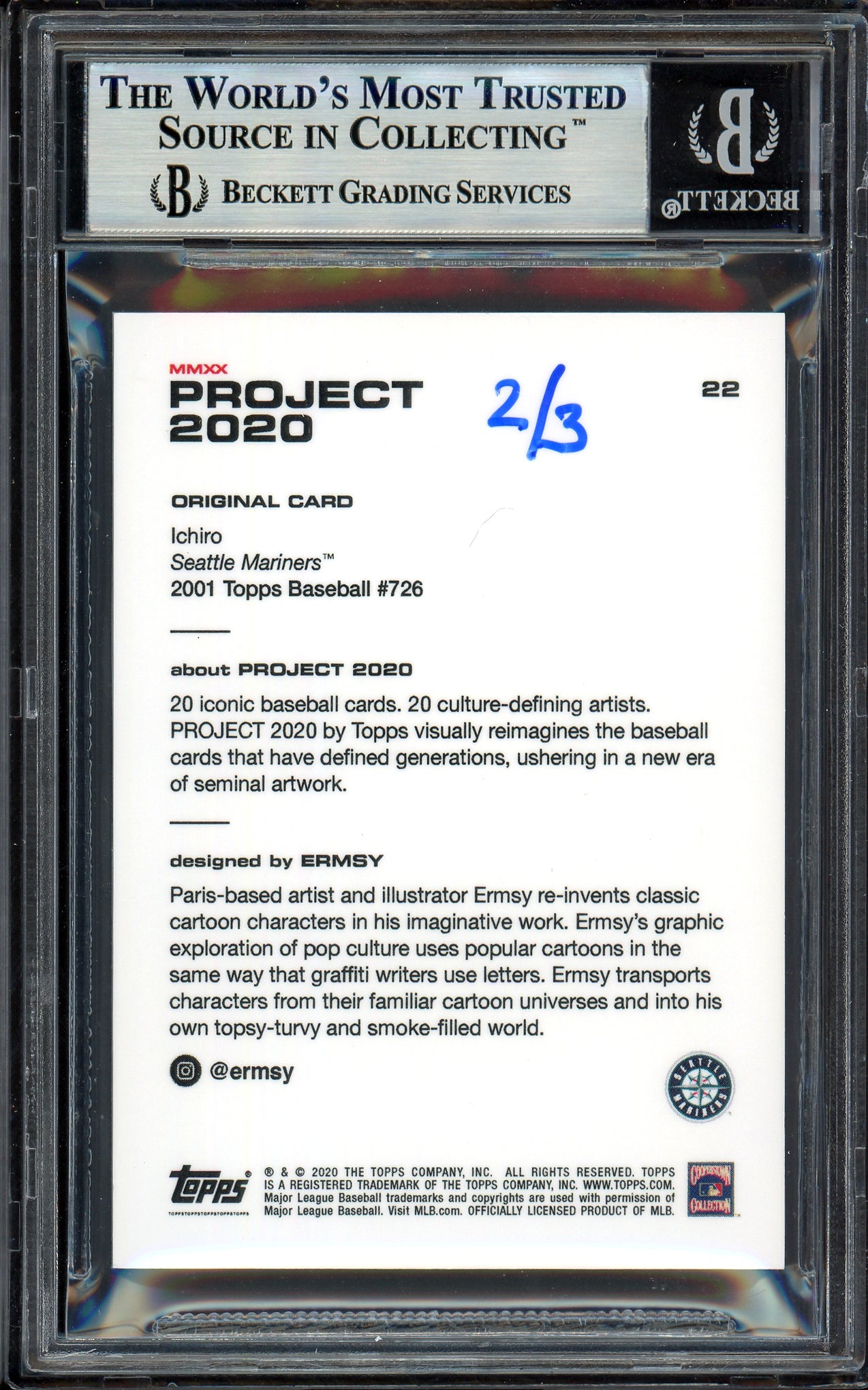 Ichiro Suzuki Autographed Topps Project 2020 Ermsy Card #22 Seattle Mariners Gold #2/3 Beckett BAS #13714073