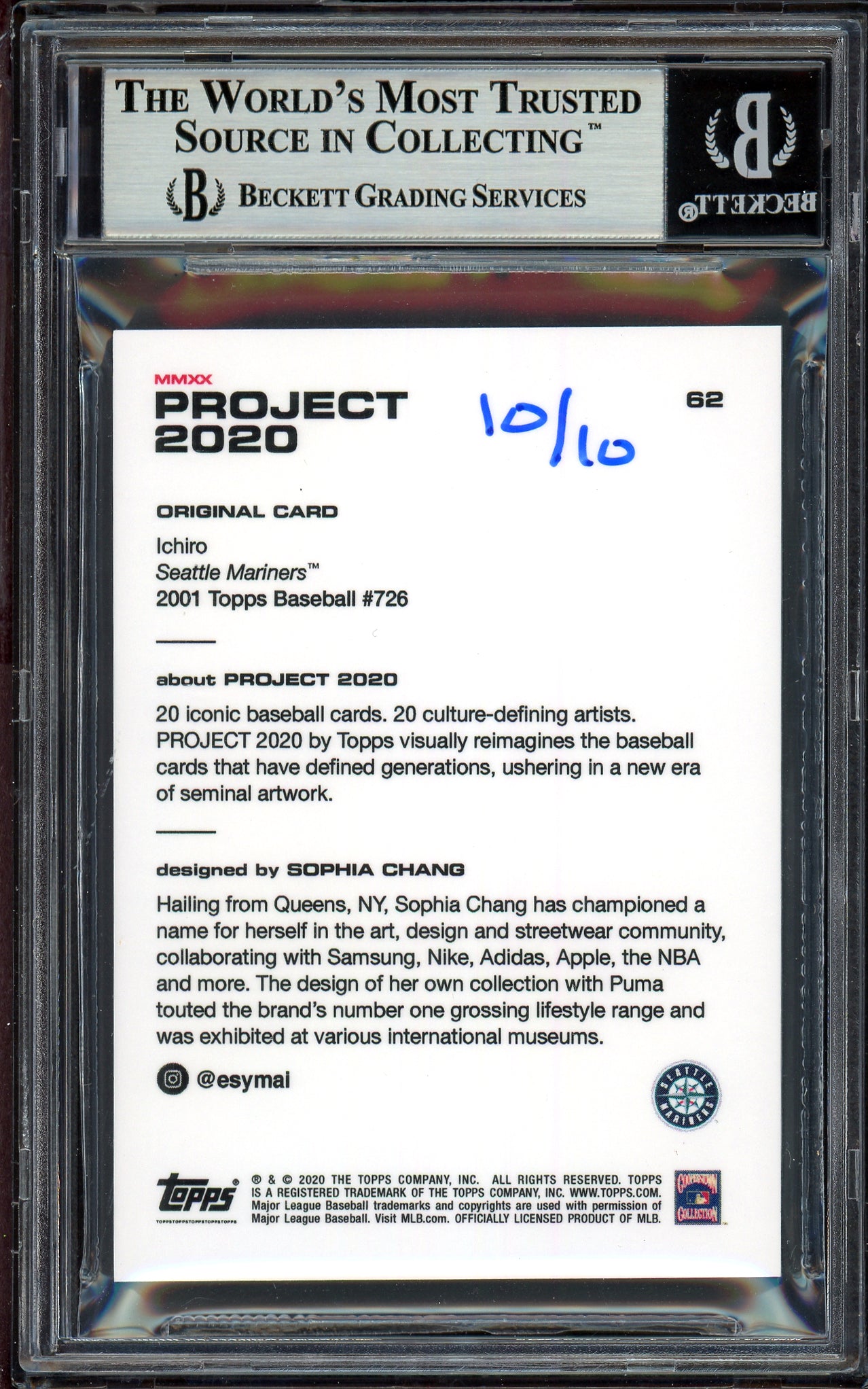 Ichiro Suzuki Autographed Topps Project 2020 Sophia Chang Card #62 Seattle Mariners Blue #10/10 Beckett BAS #13713756