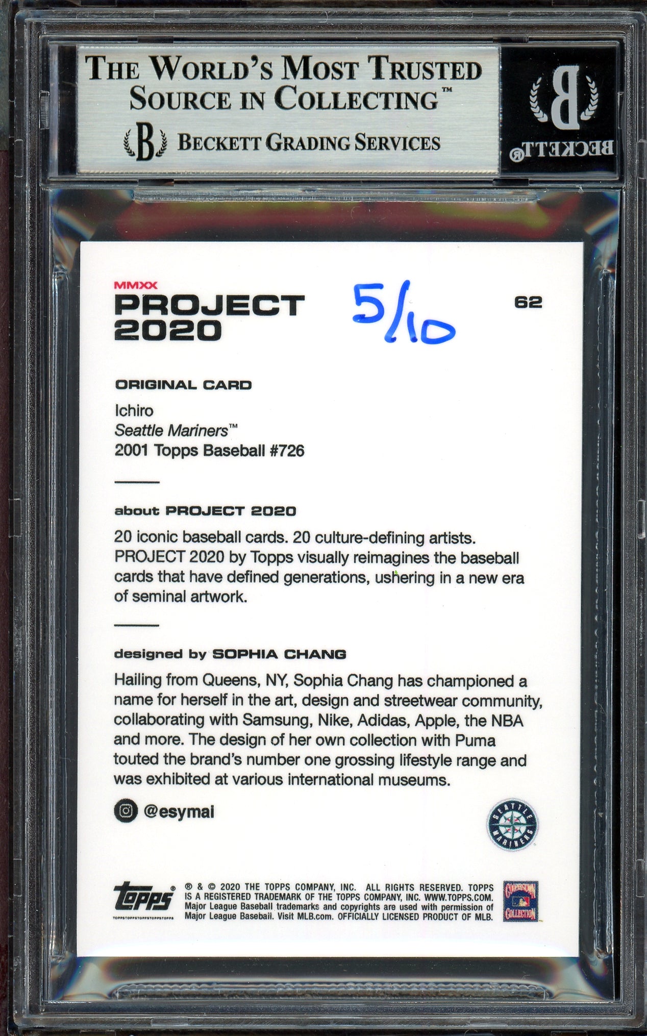 Ichiro Suzuki Autographed Topps Project 2020 Sophia Chang Card #62 Seattle Mariners Lime Green #5/10 Beckett BAS #13713753