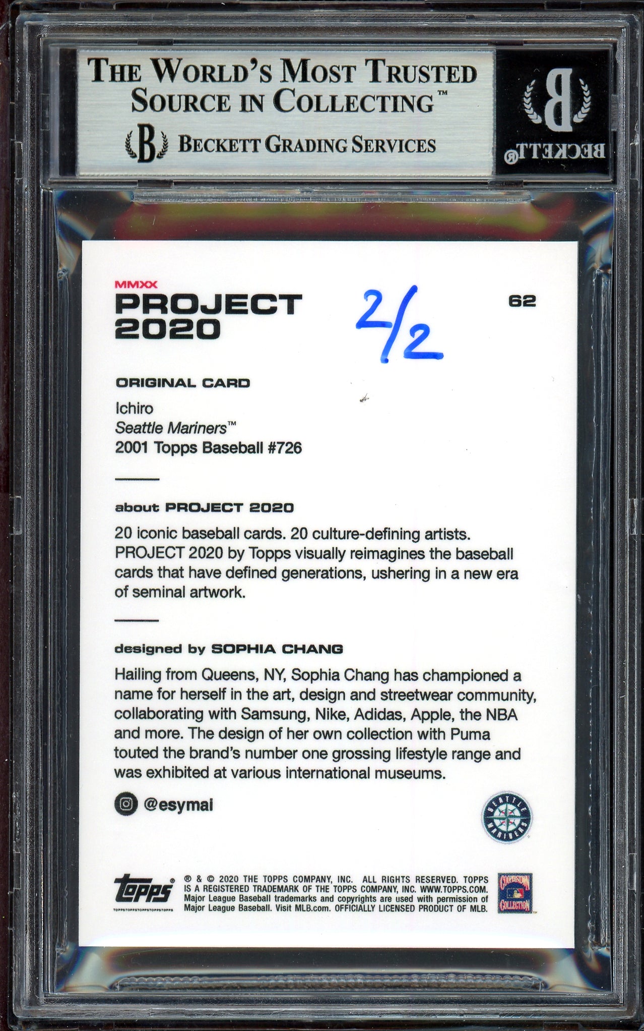 Ichiro Suzuki Autographed Topps Project 2020 Sophia Chang Card #62 Seattle Mariners Silver #2/2 Beckett BAS #13713762