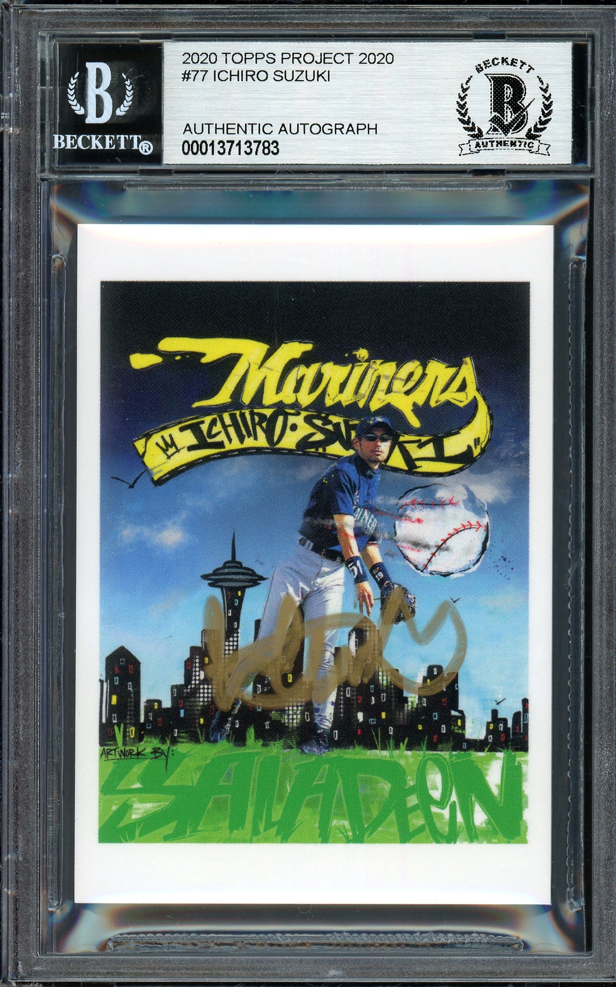 Ichiro Suzuki Autographed Topps Project 2020 King Saladeen Card #77 Seattle Mariners Gold #/10 Beckett BAS Stock #201089