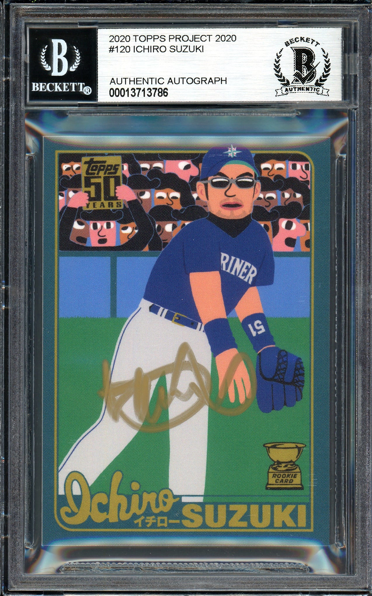 Ichiro Suzuki Autographed Topps Project 2020 Keith Shore Card #120 Seattle Mariners Gold #3/5 Beckett BAS #13713786